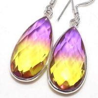 000 ame boucles oreilles 12x25mm 9gr ametrine bolivie mauve or achat vente bijou argent 925