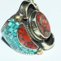 Af 0016 bague afghane medievale corail turquouoise ethnique 1 