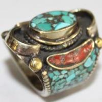 Af 0018 bague afghane medievale corail turquoise ethnique 1 