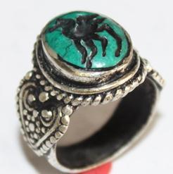 AF-0046 - Bague Romaine Etrusque Antique Afghan en TURQUOISE à Intaille Bouc ------- T 62 - 54 carats