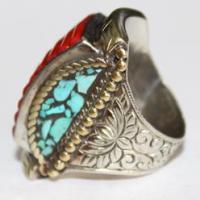 Af 0049 bague chevaliere afghane medievale corail turquoise 2 