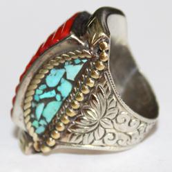 Af 0049 bague chevaliere afghane medievale corail turquoise 2