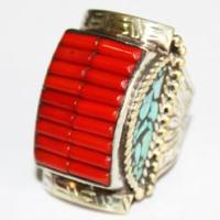 Af 0049 bague chevaliere afghane medievale corail turquoise 4