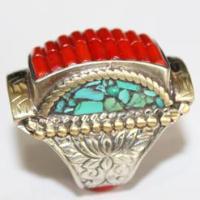 Af 0049 bague chevaliere afghane medievale corail turquoise 5 