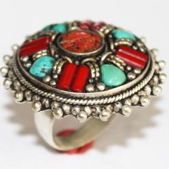 Af 0055 bague afghane medievale corail turquoise 1 1
