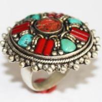 Af 0055 bague afghane medievale corail turquoise 1