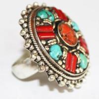 Af 0055 bague afghane medievale corail turquoise 3 1