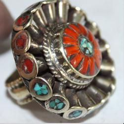 Af 0067 bague afghane medievale corail turquoise athnique 4 