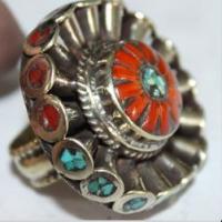 Af 0067 bague afghane medievale corail turquoise athnique 4 