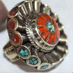Af 0067 bague afghane medievale corail turquoise athnique 4