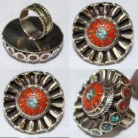 Af 0067 bague afghane medievale corail turquoise athnique 5 