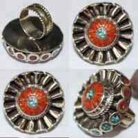 Af 0067 bague afghane medievale corail turquoise athnique 5