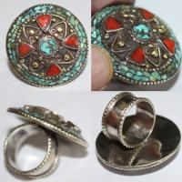 Af 0068 bague afghane medievale corail turquoise ethnique 1