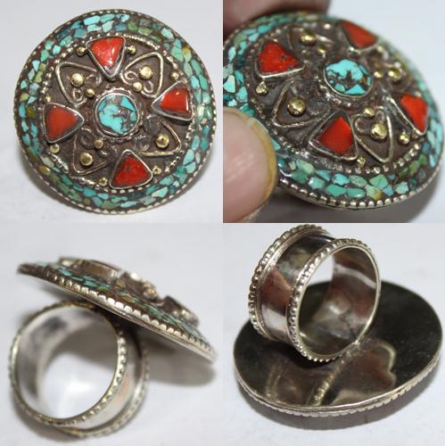 Af 0068 bague afghane medievale corail turquoise ethnique 1