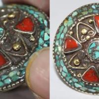 Af 0068 bague afghane medievale corail turquoise ethnique 2