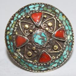 Af 0068 bague afghane medievale corail turquoise ethnique 4