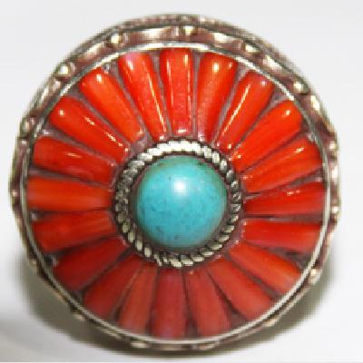 Af 0069 bague afghane medievale corail turquoise ethnique 2