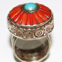 Af 0069 bague afghane medievale corail turquoise ethnique 3