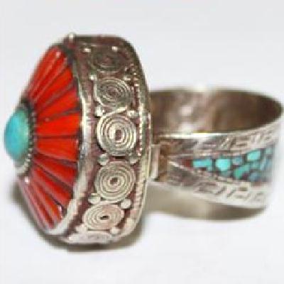 Af 0069 bague afghane medievale corail turquoise ethnique 4