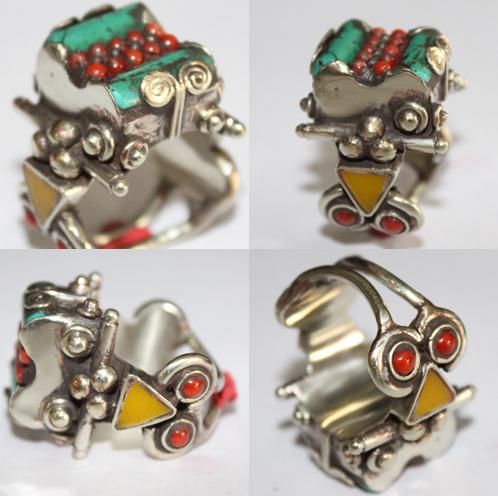 Af 0071 bague afghane ethnique medievale corail turquoise 1