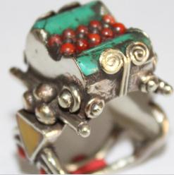 Af 0071 bague afghane ethnique medievale corail turquoise 2