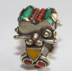 Af 0071 bague afghane ethnique medievale corail turquoise 3