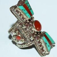 Af 0074 bague afghane ethnique medievale corail turquoise 1