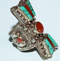 Af 0074 bague afghane ethnique medievale corail turquoise 1