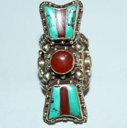 Af 0074 bague afghane ethnique medievale corail turquoise 2