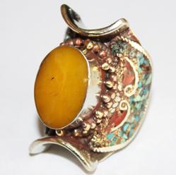 Af 0084 bague afghane ethnique medievale corail ambre turquoise 3 