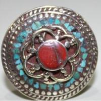 Af 0092 bague afghane medievale corail turquoise ethnique 2 