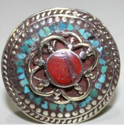 Af 0092 bague afghane medievale corail turquoise ethnique 2