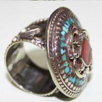 Af 0092 bague afghane medievale corail turquoise ethnique 4 