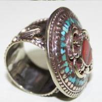 Af 0092 bague afghane medievale corail turquoise ethnique 4