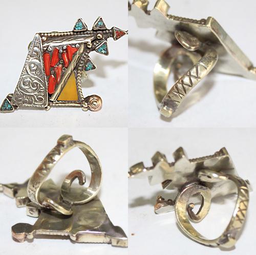 Af 0099 bague afghane turquoise cocrail ambre ethnique 1