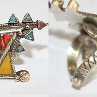 Af 0099 bague afghane turquoise cocrail ambre ethnique 4