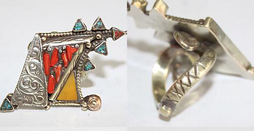 Af 0099 bague afghane turquoise cocrail ambre ethnique 4