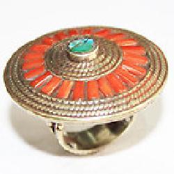 Af 0130 bague afghane ethnique medievale corail turquoise 1