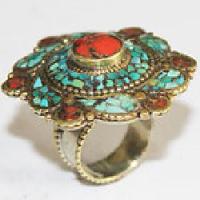 Af 0131 bague afghane ethnique medievale corail turquoise 1