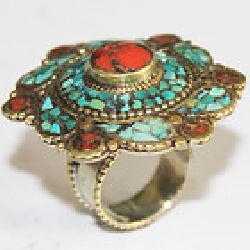 AF-0131 - Belle Bague Ethnique Afghane et Médiévale Corail, Turquoise,  T 55 - 98 carats 19.6 gr