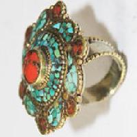 Af 0131 bague afghane ethnique medievale corail turquoise 2 