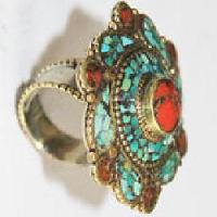 Af 0131 bague afghane ethnique medievale corail turquoise 4 