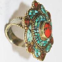 Af 0131 bague afghane ethnique medievale corail turquoise 4