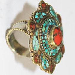 Af 0131 bague afghane ethnique medievale corail turquoise 4