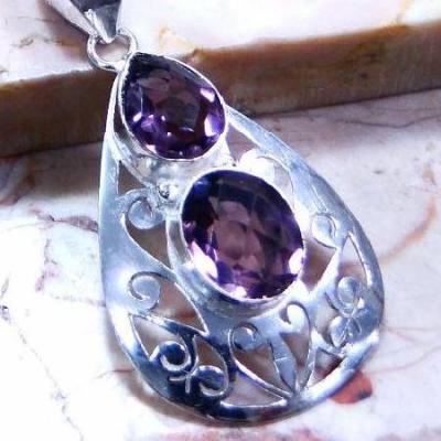 AM-0047 - Joli PENDENTIF pendant 60 mm avec 2 AMETHYSTES Pourpres 10 x 15 mm sur monture en Argent 925 - 60 carats 12 gr