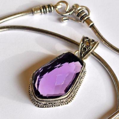 Am 0900a pendentif pendant amethyste 25x35cm 45gr chaine 55cm argent