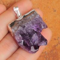 Am 1183c pendant pendentif amethyste geode pierre naturelle lithotherapie gemme bijou argent 925