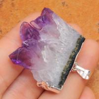 Am 1184b pendant pendentif amethyste geode pierre naturelle lithotherapie gemme bijou argent 925