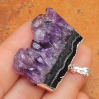 Am 1185b pendant pendentif amethyste geode pierre naturelle lithotherapie gemme bijou argent 925