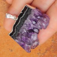 Am 1185c pendant pendentif amethyste geode pierre naturelle lithotherapie gemme bijou argent 925